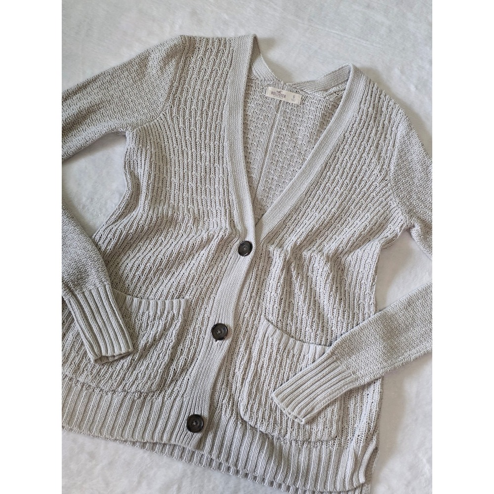 Hollister Gray Oatmeal Chunky Knit Button Front Cardigan Sweater Y2K Small
